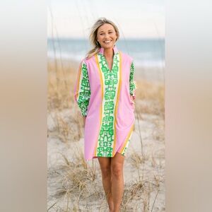 Vibrant Pink and Green Midi Dress